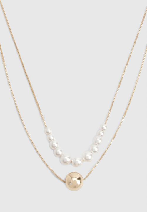 boohoo - Pearl Detail 2 Pack Necklaces - gold