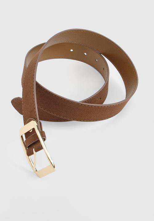 boohoo - Faux Suede Chunky Gold Buckle Boyfriend Belt - chocolate