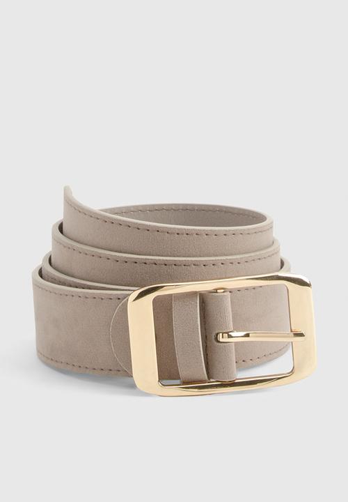 boohoo - Faux Suede Chunky Gold Buckle Boyfriend Belt - taupe