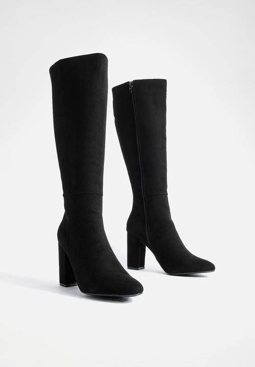 boohoo - Faux suede knee high heeled boots - black