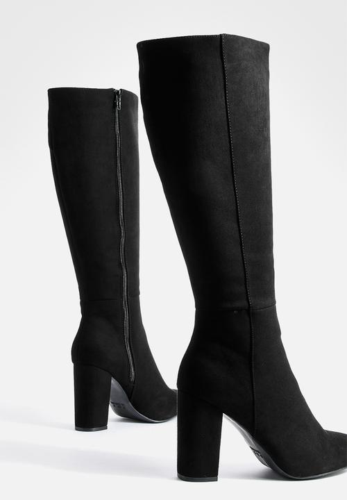 boohoo - Faux suede knee high heeled boots - black