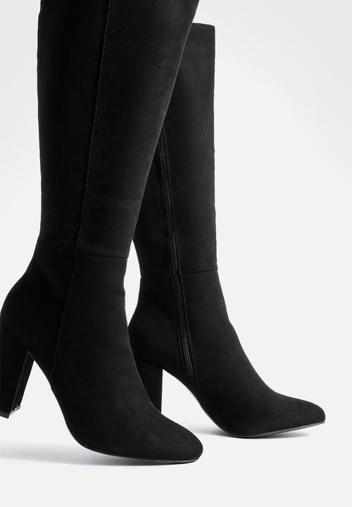 boohoo - Faux suede knee high heeled boots - black