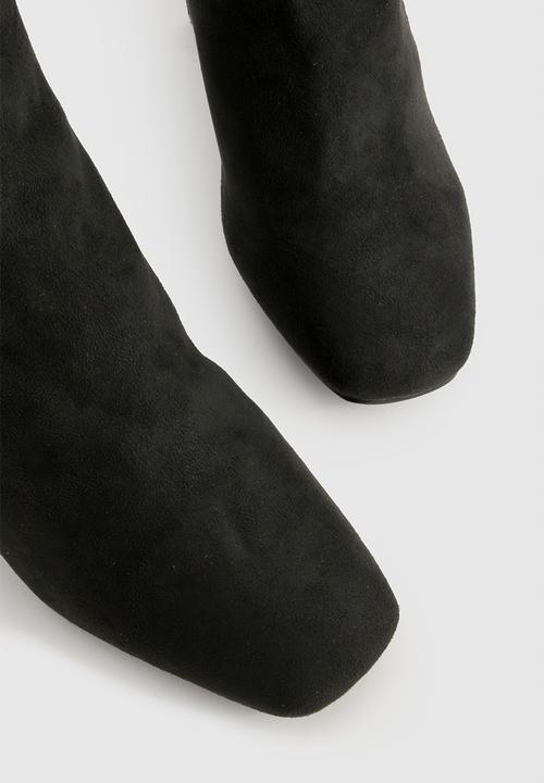 boohoo - Bow detail block heel knee high boots - black