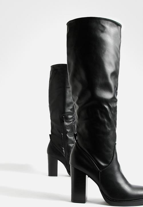 boohoo - Mini platform stack heel knee high boots - black