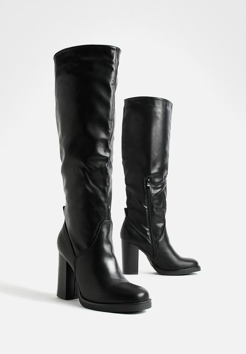 boohoo - Mini platform stack heel knee high boots - black