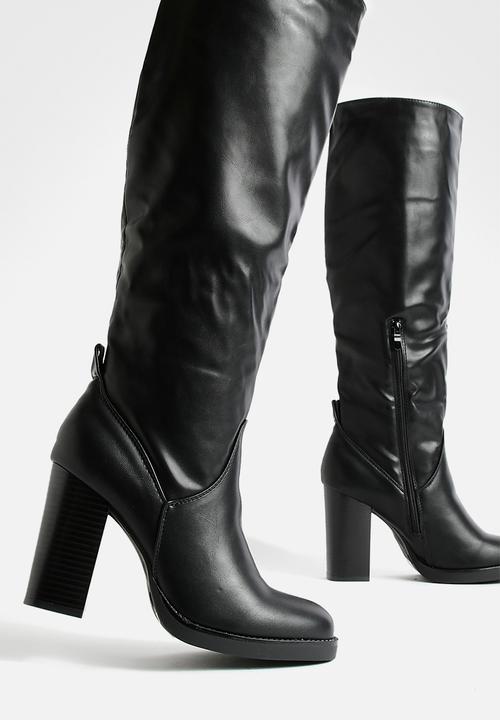 boohoo - Mini platform stack heel knee high boots - black