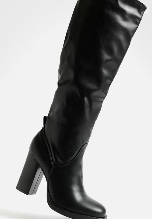 boohoo - Mini platform stack heel knee high boots - black