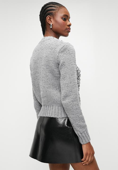 SISSY BOY - NEUTRAL BABE: Sequin Logo Knit Sweater - Grey Melange