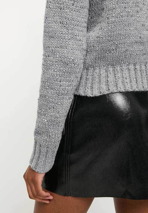 SISSY BOY - NEUTRAL BABE: Sequin Logo Knit Sweater - Grey Melange