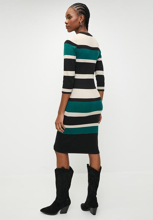 Stella Morgan - Colourblock Striped Knit Dress - Multi Black