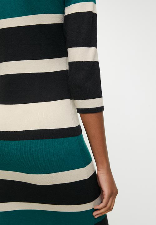 Stella Morgan - Colourblock Striped Knit Dress - Multi Black