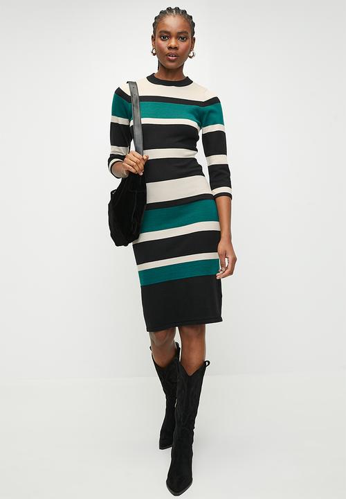 Stella Morgan - Colourblock Striped Knit Dress - Multi Black