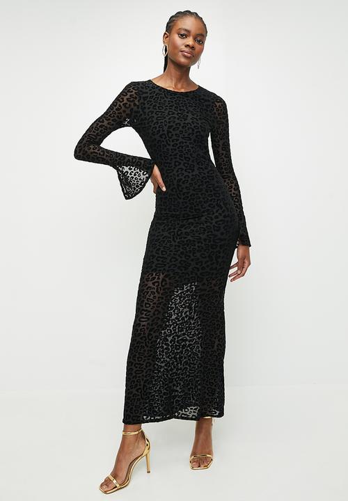 Trendyol - Flock printed tulle midi length lined - black