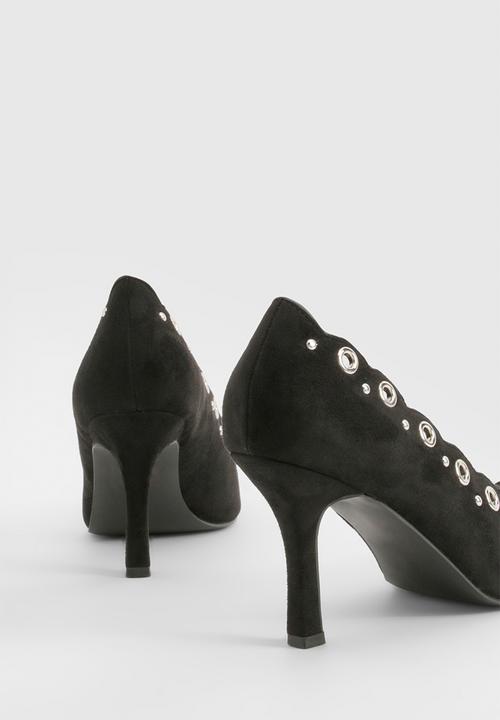 boohoo - Bow detail eyelet court heels - black