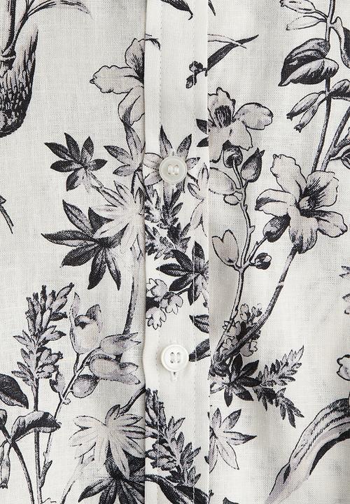 H&M - Linen-blend blouse - white/grey patterned 