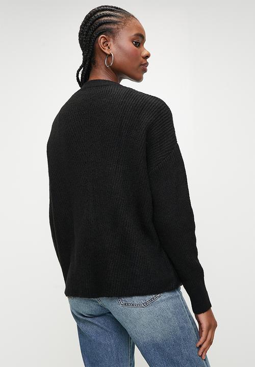 Trendyol - Black wide pattern soft texture pocket detailed knitwear cardigan