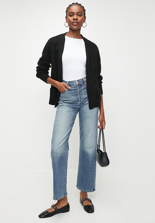 Trendyol - Black wide pattern soft texture pocket detailed knitwear cardigan