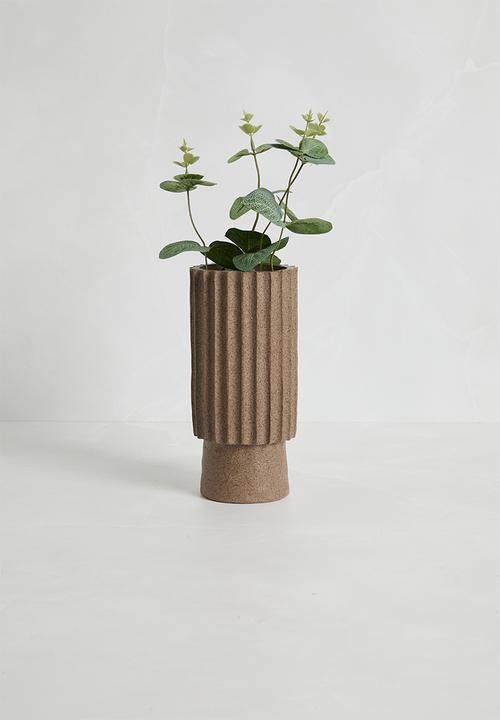 Sixth Floor - Ceramic Ribbed Vase - Brown