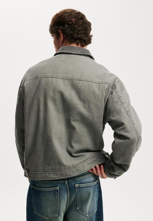 Cotton On - Cropped Canvas Harrington - Washed Black
