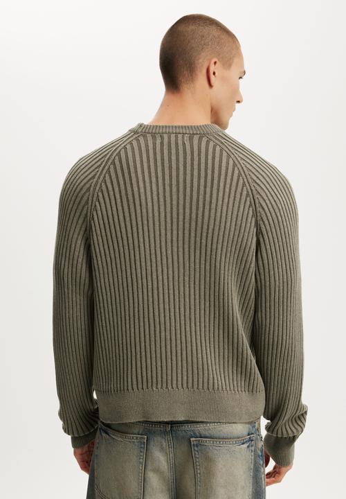 Cotton On - Box Fit Rib Crew Knit - Khaki
