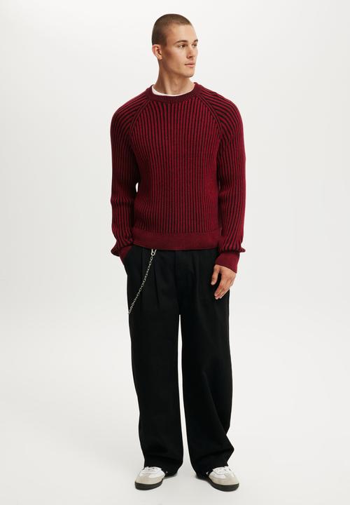 Cotton On - Box Fit Rib Crew Knit - Red