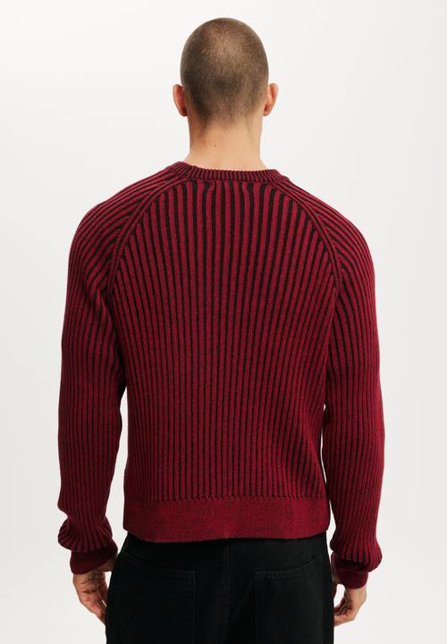 Cotton On - Box Fit Rib Crew Knit - Red