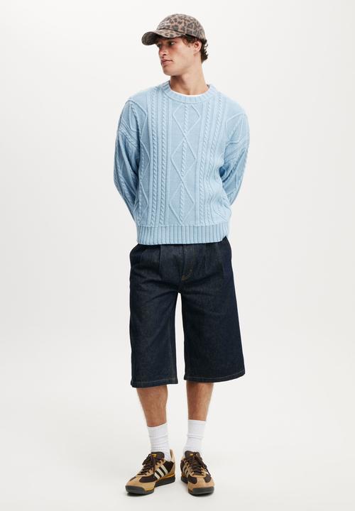 Cotton On - Cable Knit Crew - Ice Blue Cable