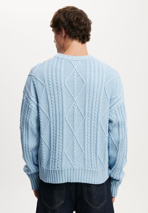 Cotton On - Cable Knit Crew - Ice Blue Cable