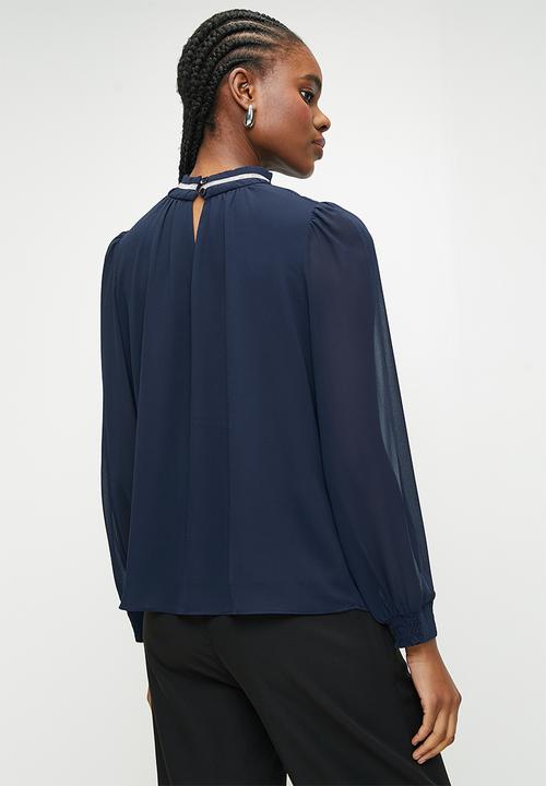 Stella Morgan - Silver neck trimmed blouse - Navy