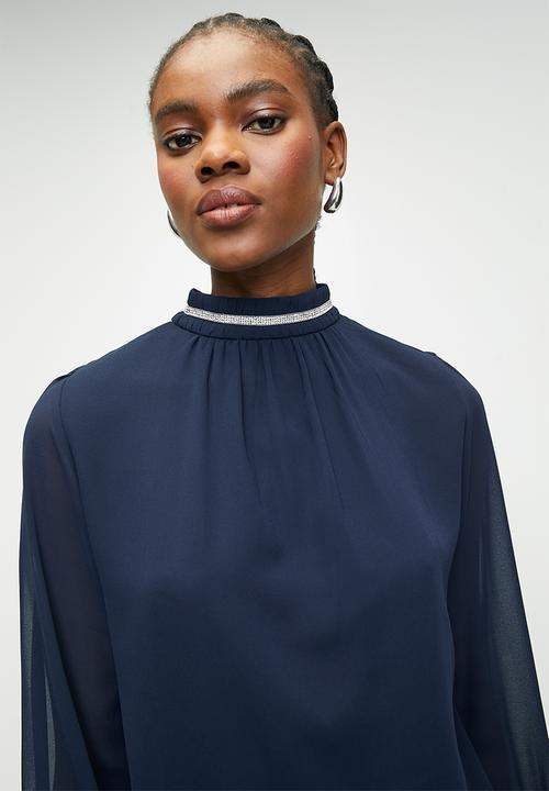 Stella Morgan - Silver neck trimmed blouse - Navy