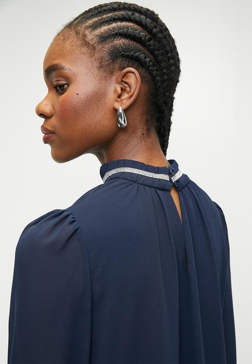 Stella Morgan - Silver neck trimmed blouse - Navy