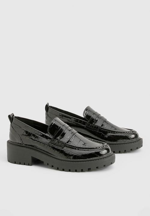boohoo - Patent Croc Chunky Loafers - Black