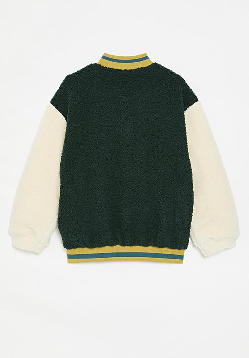 Pop Candy - Colour block baseball jacket-ecru & jacket
