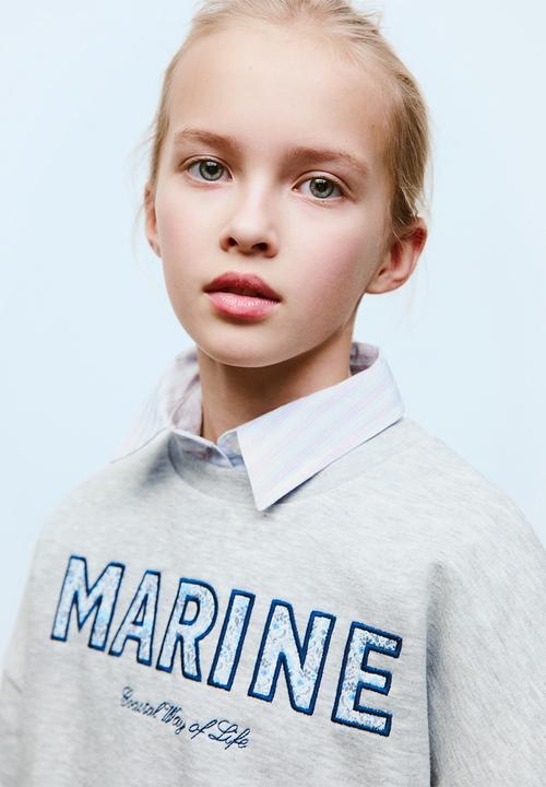MANGO - Sweatshirt marine - lt pastel grey