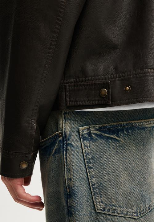 Cotton On - Faux Leather Cropped Harrington - Vintage Brown