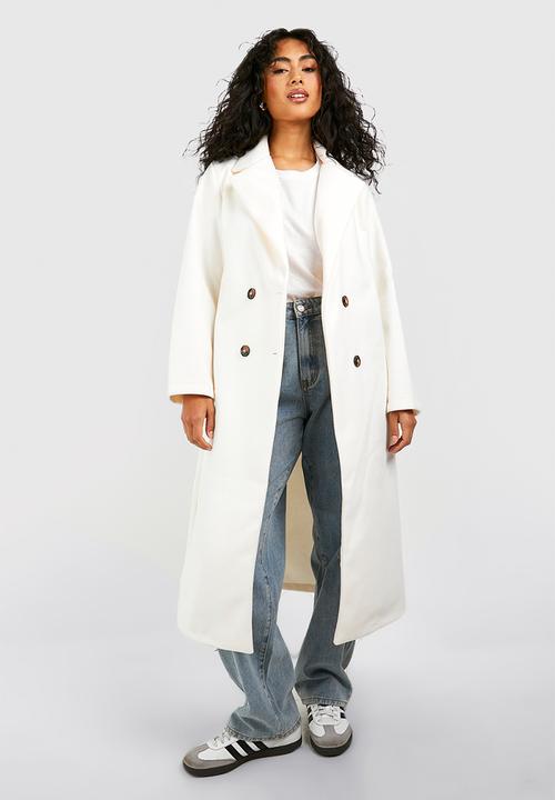 boohoo - Double Breasted Longline Coat - Cream