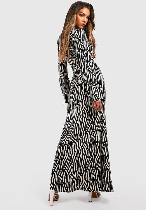 boohoo - Zebra Cut Out Tie Front Maxi Dress - black