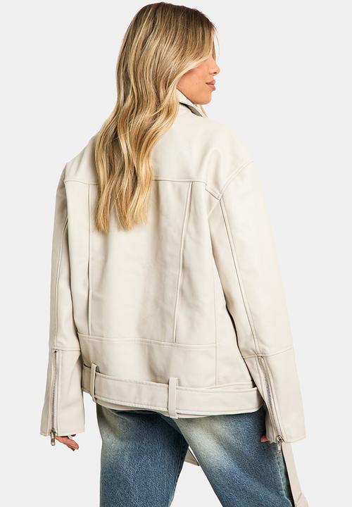 boohoo - Super Oversized Belted Biker Jacket - Stone