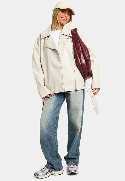 boohoo - Super Oversized Belted Biker Jacket - Stone