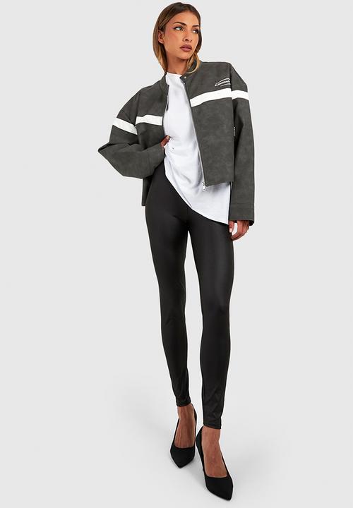 boohoo - Contour Seam Leather Look Leggings - Black