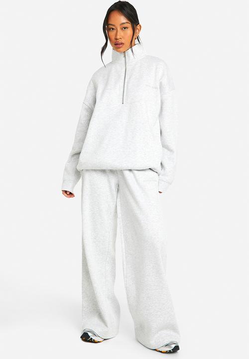 boohoo - Dsgn Studio Embroidered Half Zip Oversized Sweatshirt - Ash Grey