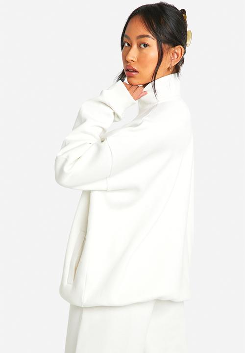 boohoo - Dsgn Studio Embroidered Half Zip Oversized Sweatshirt - Ecru