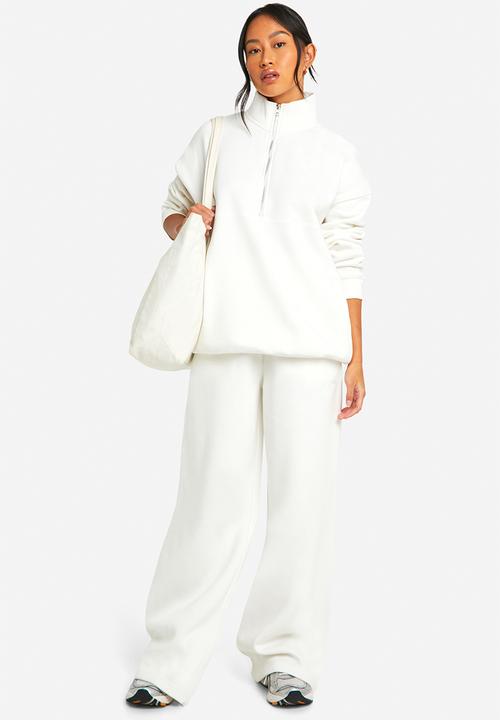 boohoo - Dsgn Studio Embroidered Half Zip Oversized Sweatshirt - Ecru