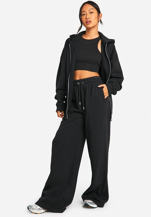 boohoo - Dsgn Studio Embroidered Wide Leg Jogger - Black