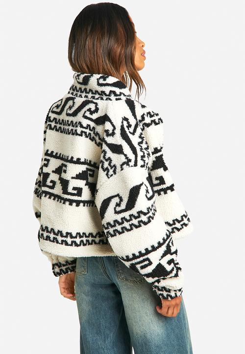 boohoo - Aztec Print Teddy Jacket - Cream