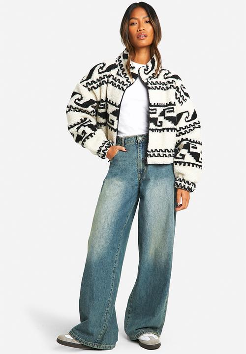boohoo - Aztec Print Teddy Jacket - Cream