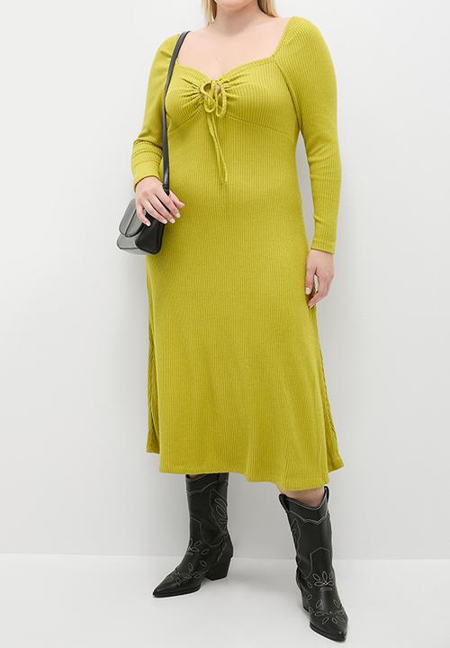 Me&B - Plus drawstring bust fitted maxi dress - green