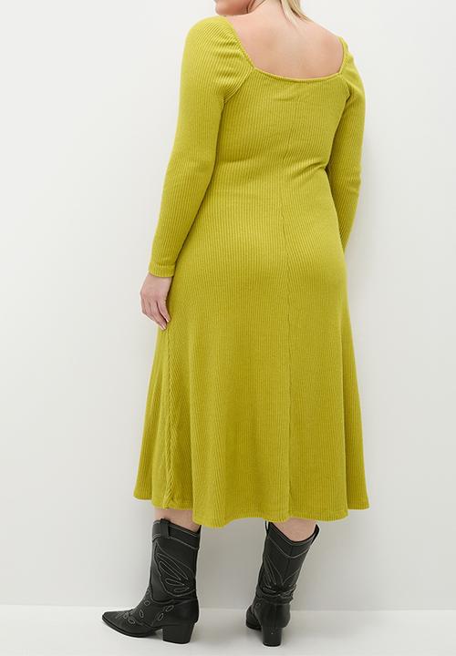 Me&B - Plus drawstring bust fitted maxi dress - green