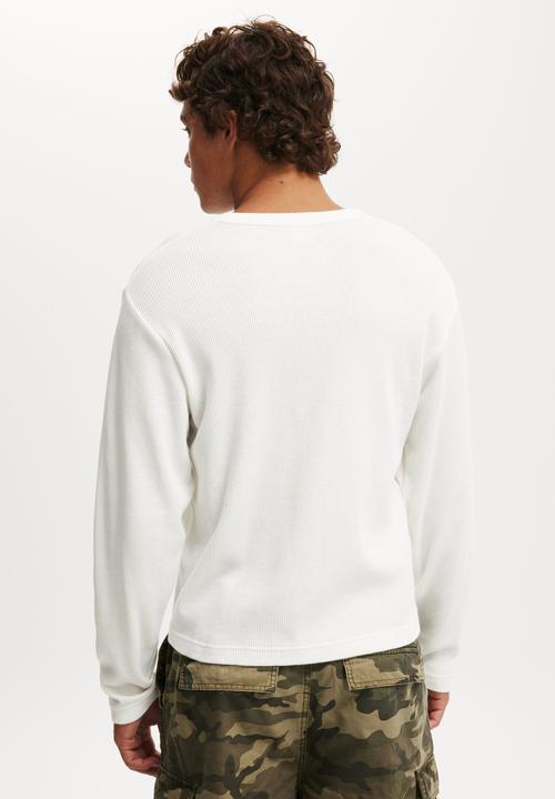 Cotton On - Cropped Fit Textured Long Sleeve - White Waffle 