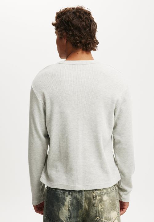 Cotton On - Cropped Fit Textured Long Sleeve - Grey Marle Waffle